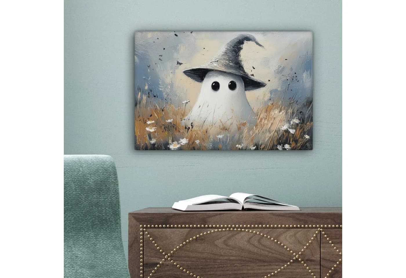 OneMillionCanvasses® Leinwandbild Halloween Geist Grau Abstrakt 30x20 cm - Bild 5