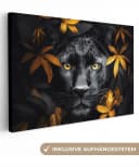 OneMillionCanvasses® Leinwandbild Schwarzer Panther Blumen Gold Bild 2