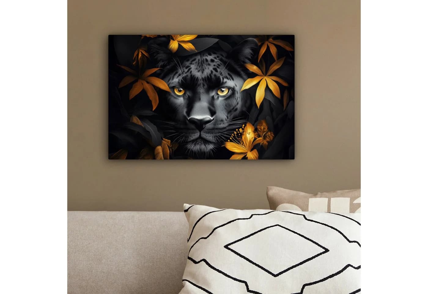 OneMillionCanvasses® Leinwandbild Schwarzer Panther Blumen Gold - Bild 4