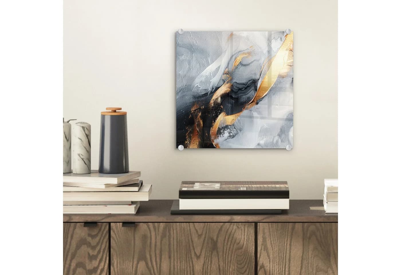 MuchoWow Acrylglasbild Abstrakt Gold Schwarz Weiß