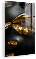 MuchoWow Acrylglasbild Lippen Gold Schwarz Abstrakt Bild 2