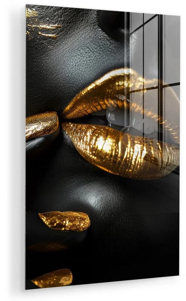 MuchoWow Acrylglasbild Lippen Gold Schwarz Abstrakt - Bild 2