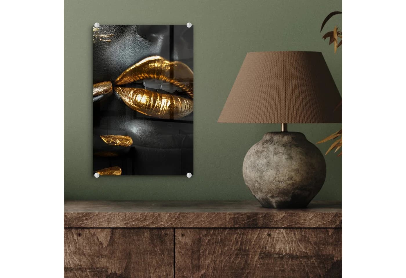 MuchoWow Acrylglasbild Lippen Gold Schwarz Abstrakt - Bild 4
