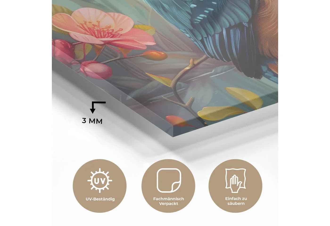 MuchoWow Acrylglasbild Eisvogel Blumen Motiv - Bild 3