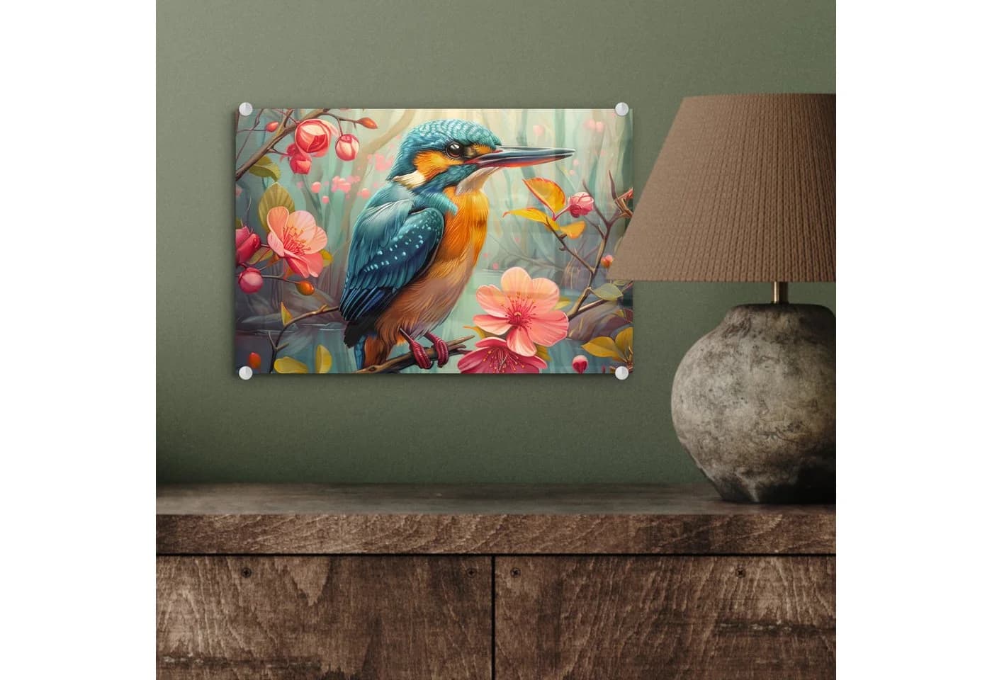 MuchoWow Acrylglasbild Eisvogel Blumen Motiv - Bild 4