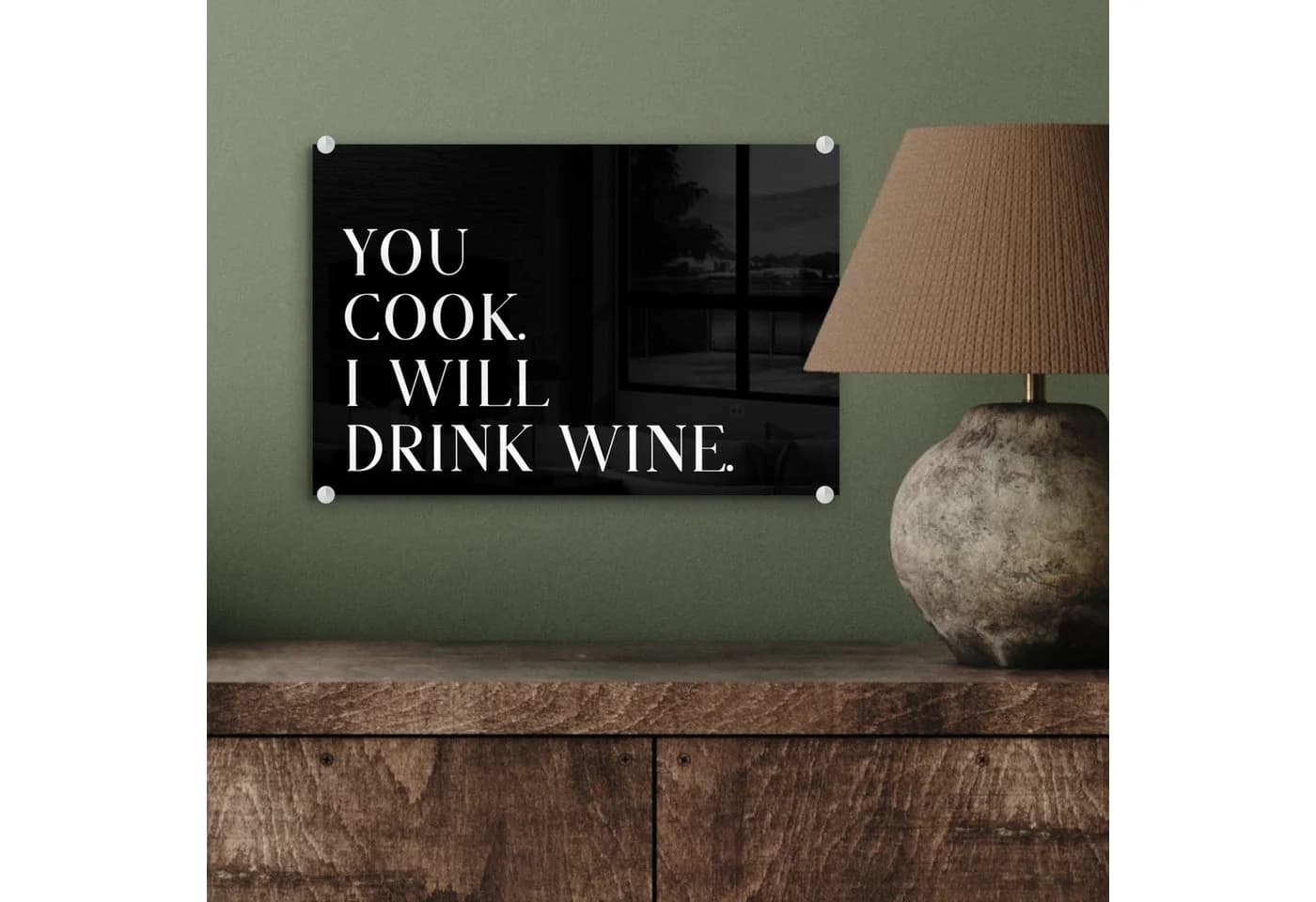 MuchoWow Acrylglasbild Zitat 'Du kochst, ich trinke Wein' Schwarz/Weiß - Bild 4