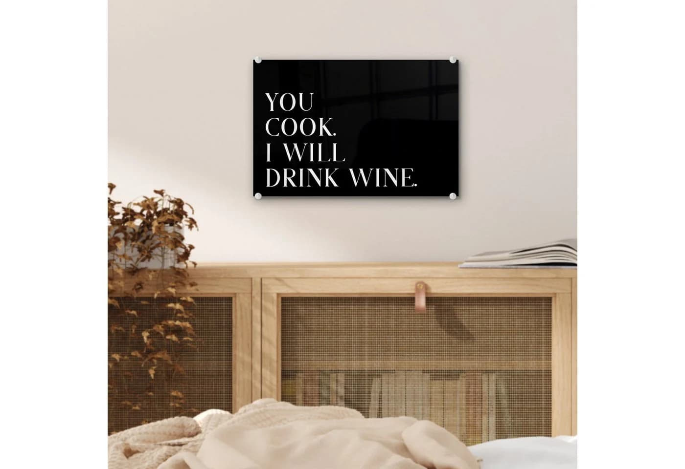 MuchoWow Acrylglasbild Zitat 'Du kochst, ich trinke Wein' Schwarz/Weiß - Bild 5
