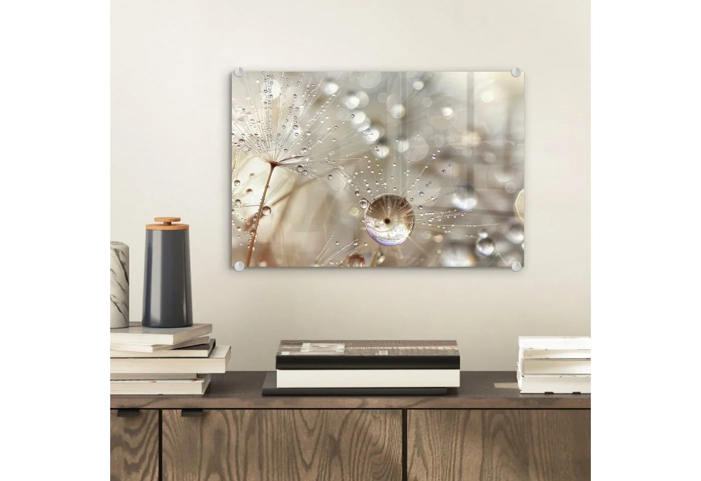MuchoWow Acrylglasbild Blumen Beige Modern