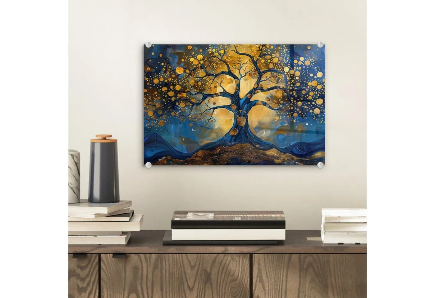 MuchoWow Acrylglasbild Baum des Lebens Blau Gold