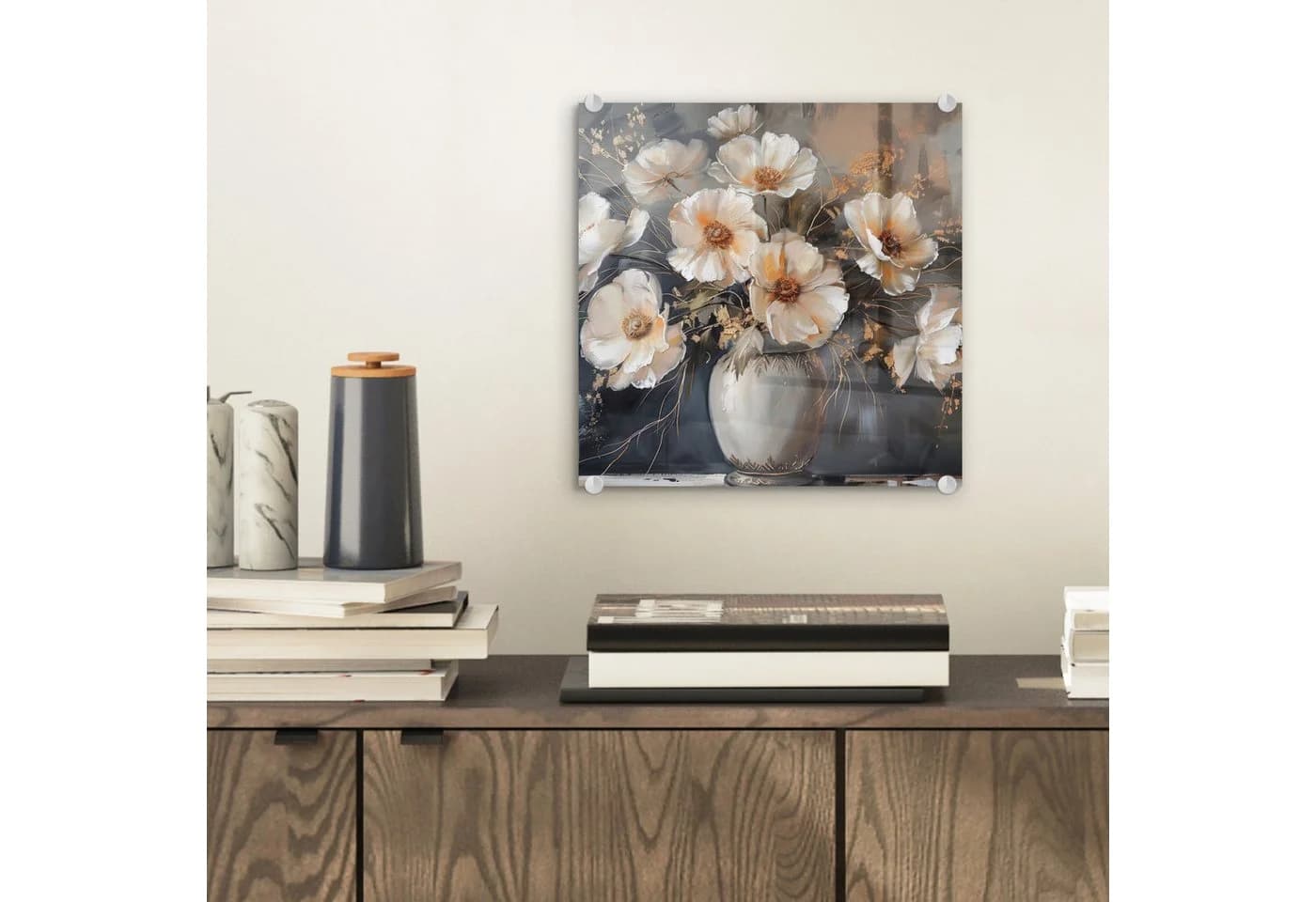 MuchoWow Acrylglasbild Blumen Vase Modern Weiß