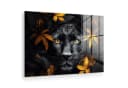 MuchoWow Acrylglasbild Schwarzer Panther mit Blumen und Gold Bild 2