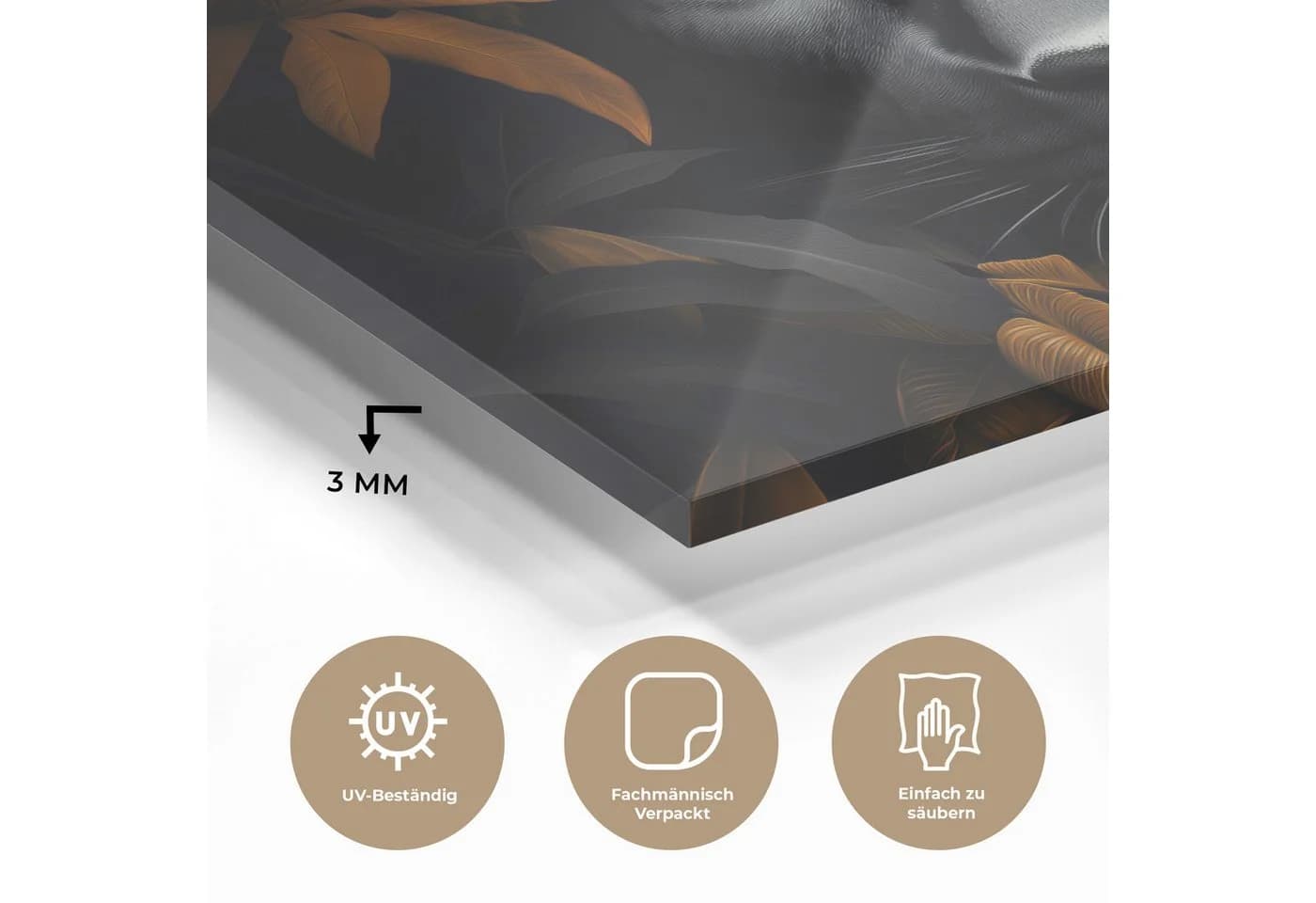 MuchoWow Acrylglasbild Schwarzer Panther mit Blumen und Gold - Bild 3
