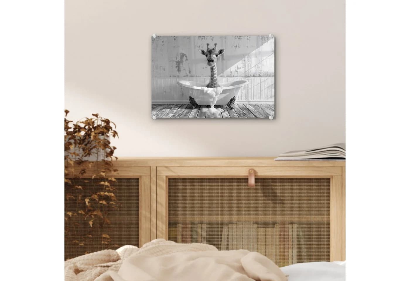 MuchoWow Acrylglasbild Giraffe Schwarz-Weiß mit Aufhängung - Bild 5