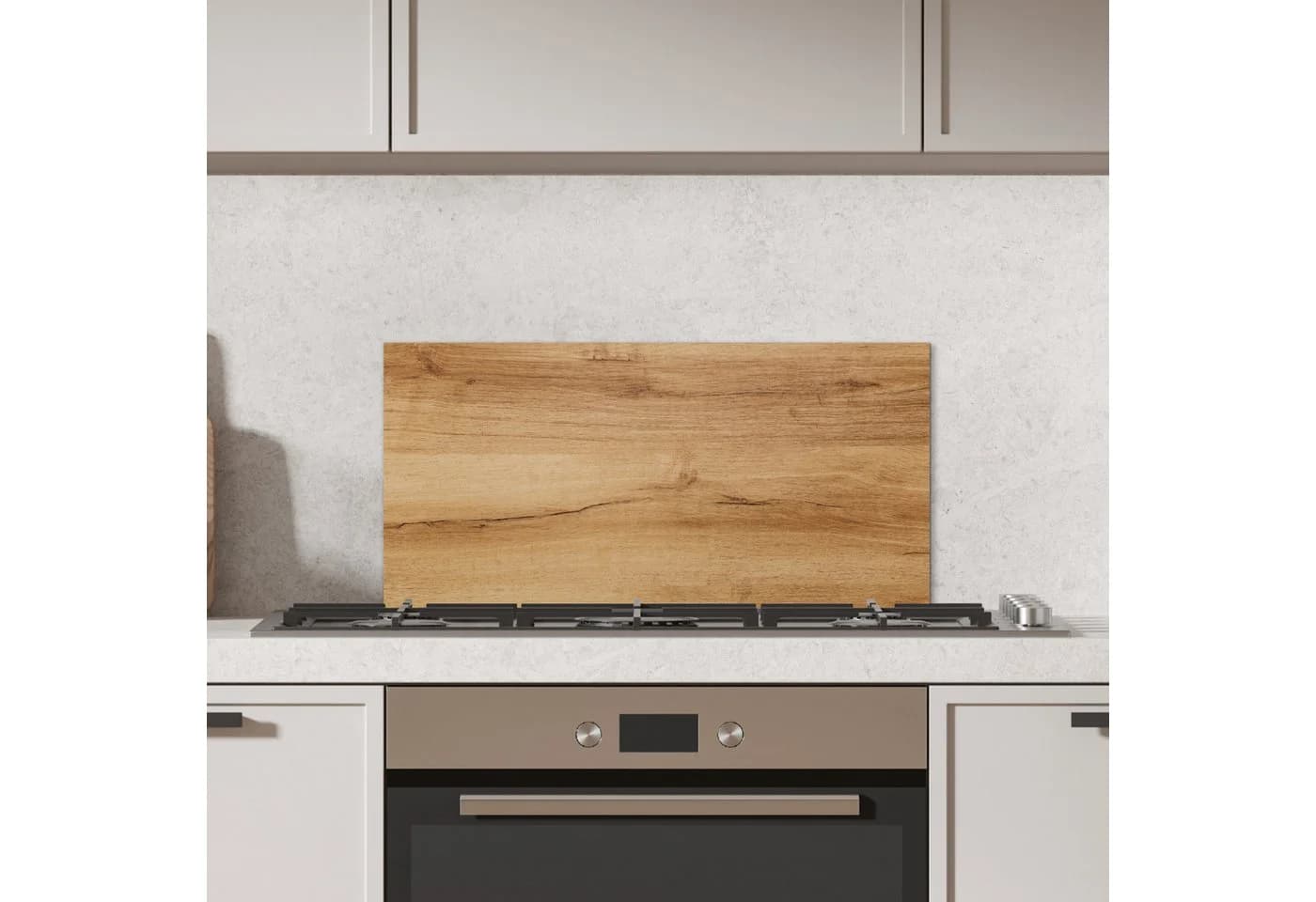 KitchenYeah Küchenrückwand Holzoptik Braun Aluminium Spritzschutz