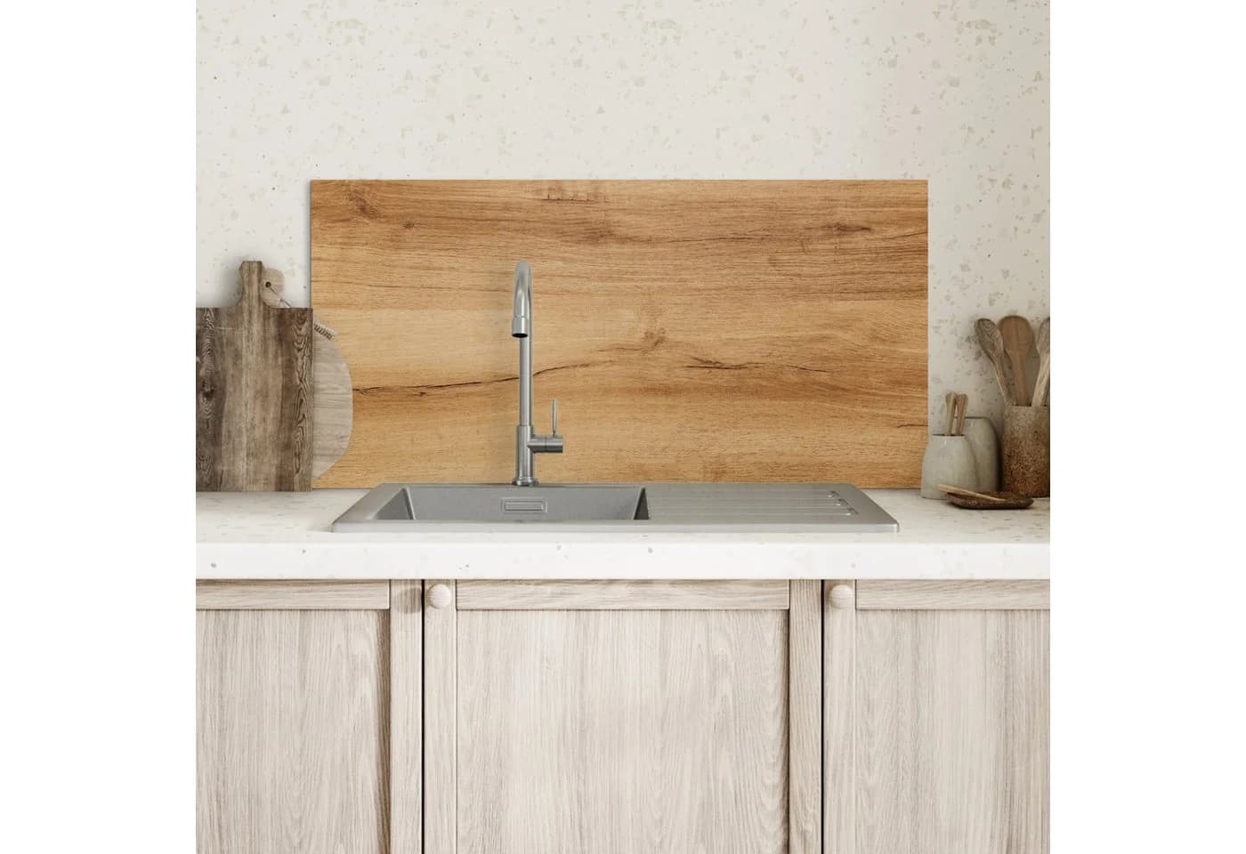 KitchenYeah Küchenrückwand Holzoptik Braun Aluminium Spritzschutz - Bild 4