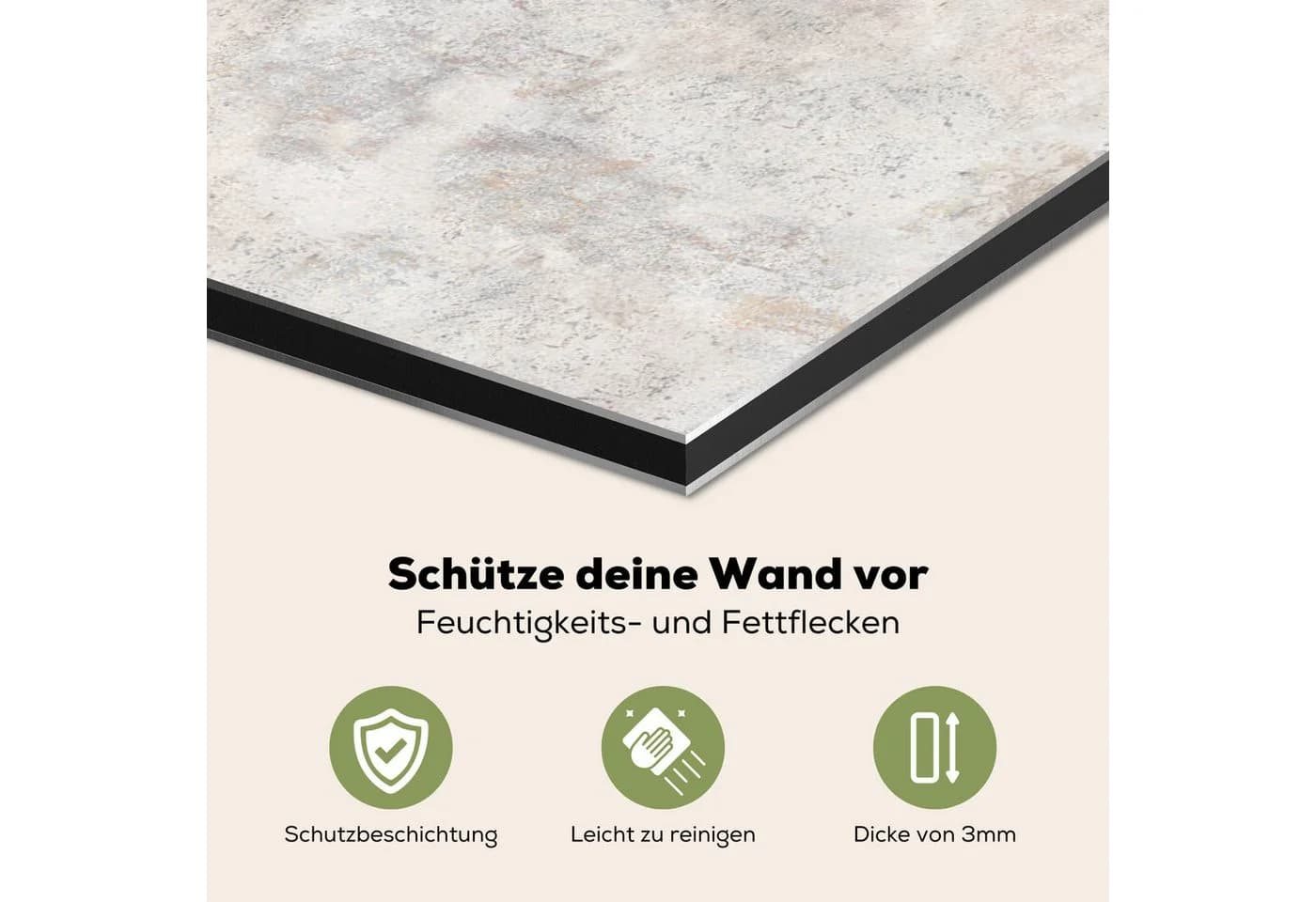 KitchenYeah Küchenrückwand Spritzschutz Beton Grau Weiß Aluminium - Bild 3