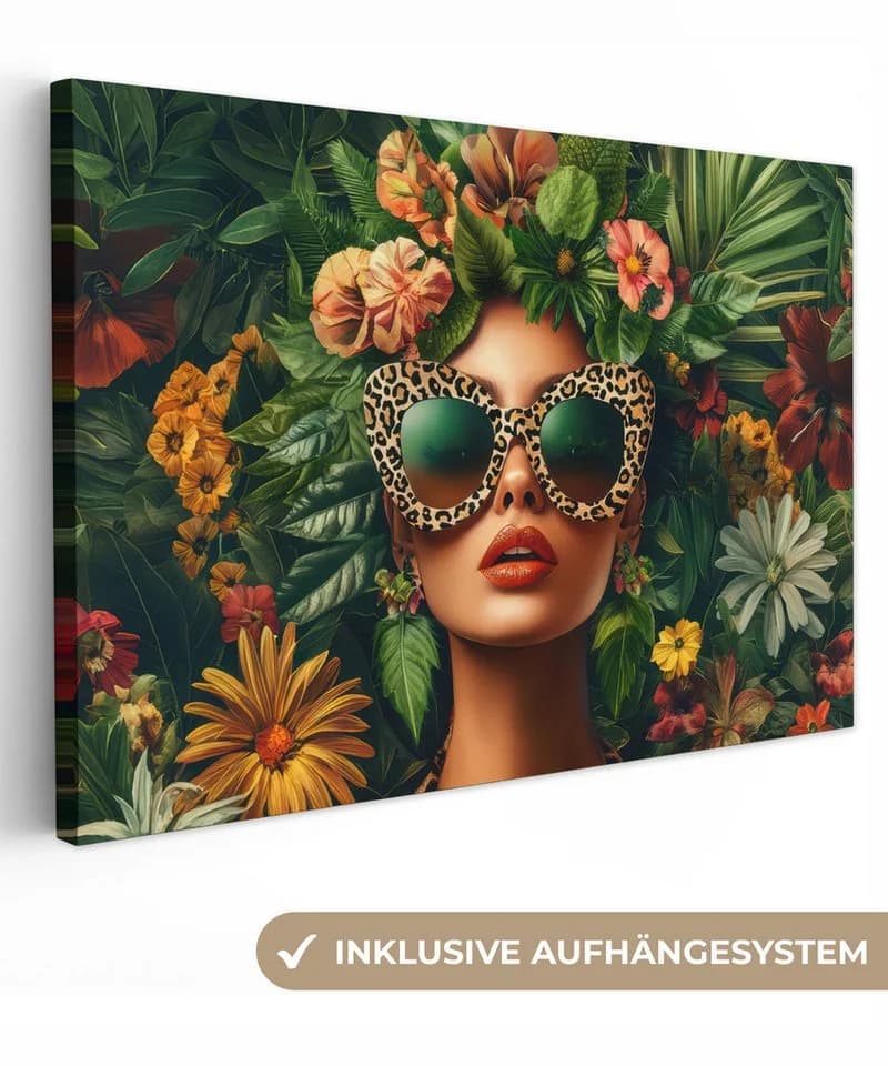 OneMillionCanvasses® Leinwandbild Frau Pantherdruck Dschungel 30x20 cm - Bild 2