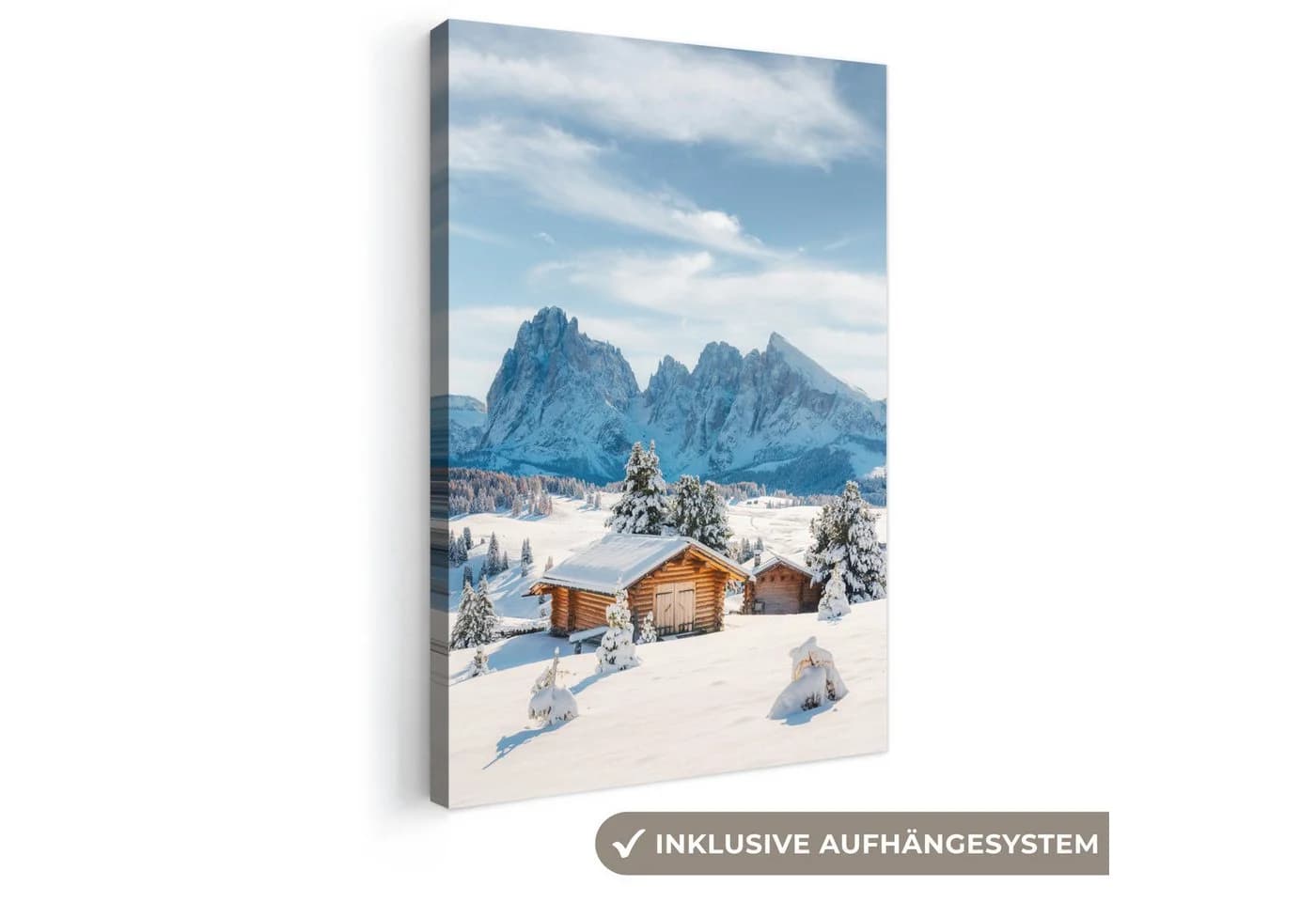 OneMillionCanvasses Leinwandbild Winter Hütte Berge Schnee 20x30 cm - Bild 2