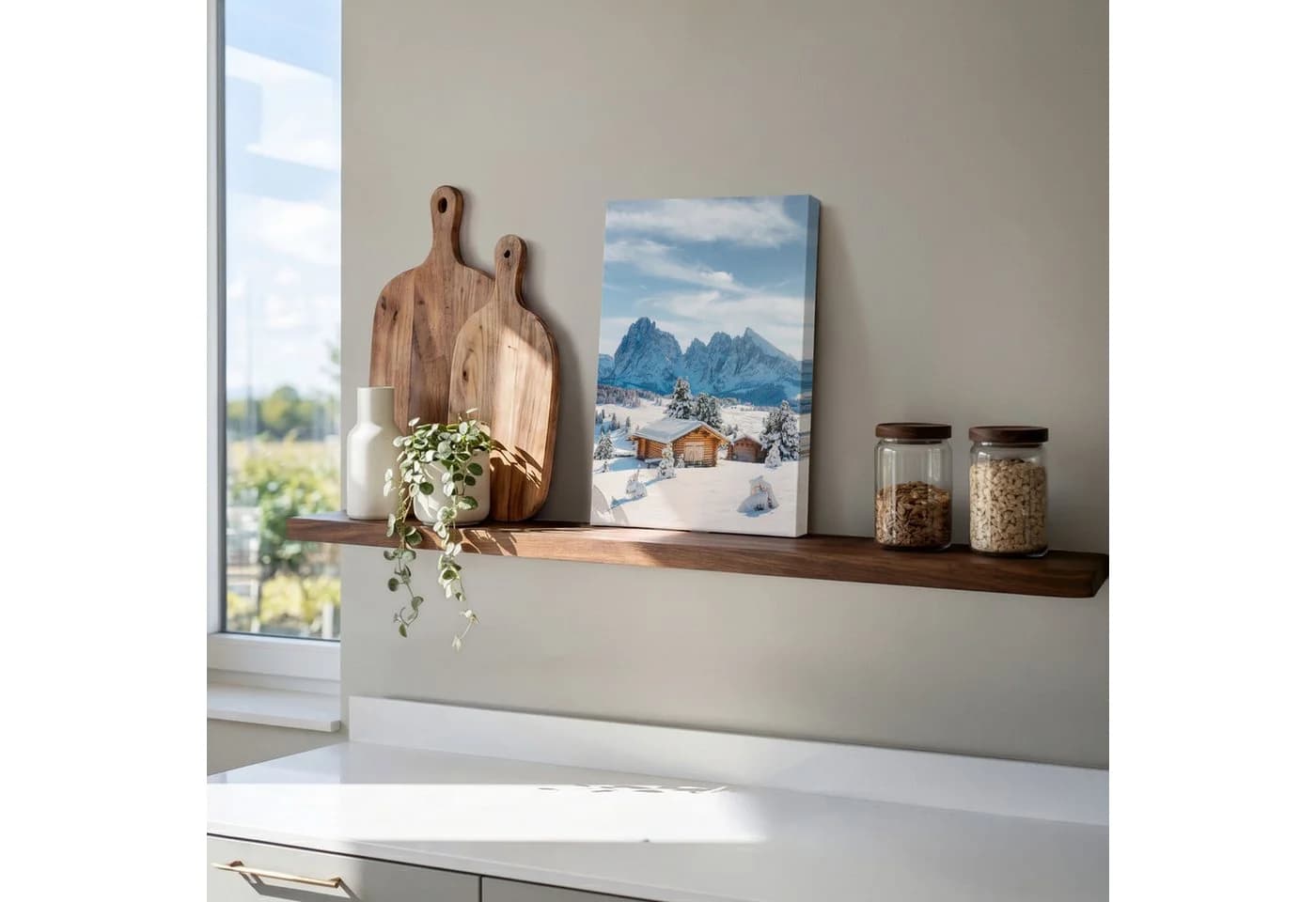OneMillionCanvasses Leinwandbild Winter Hütte Berge Schnee 20x30 cm - Bild 5
