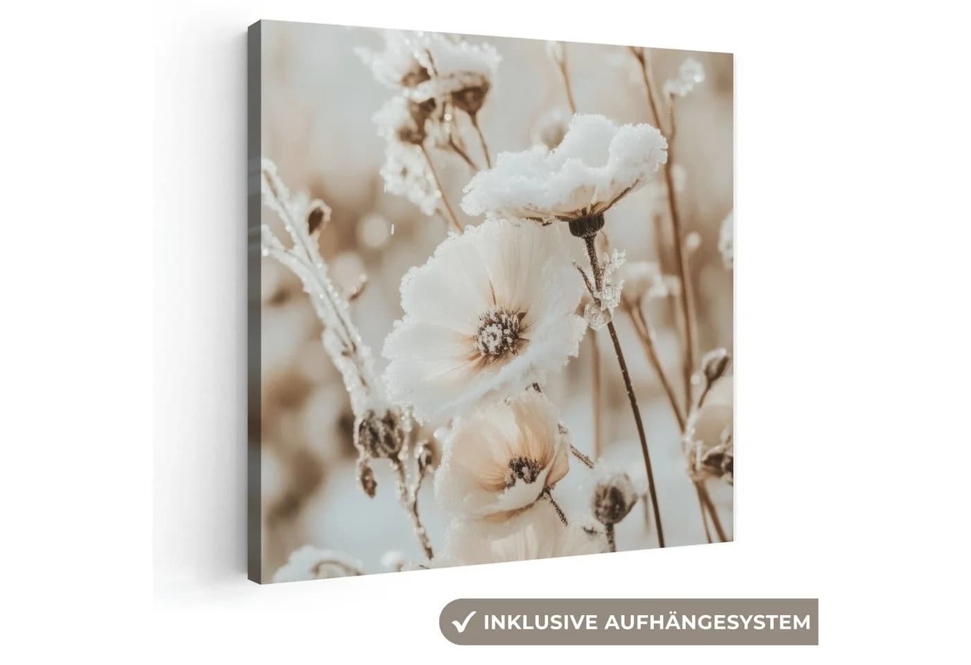 OneMillionCanvasses® Leinwandbild Blumen Winter Beige/Weiß - Bild 2