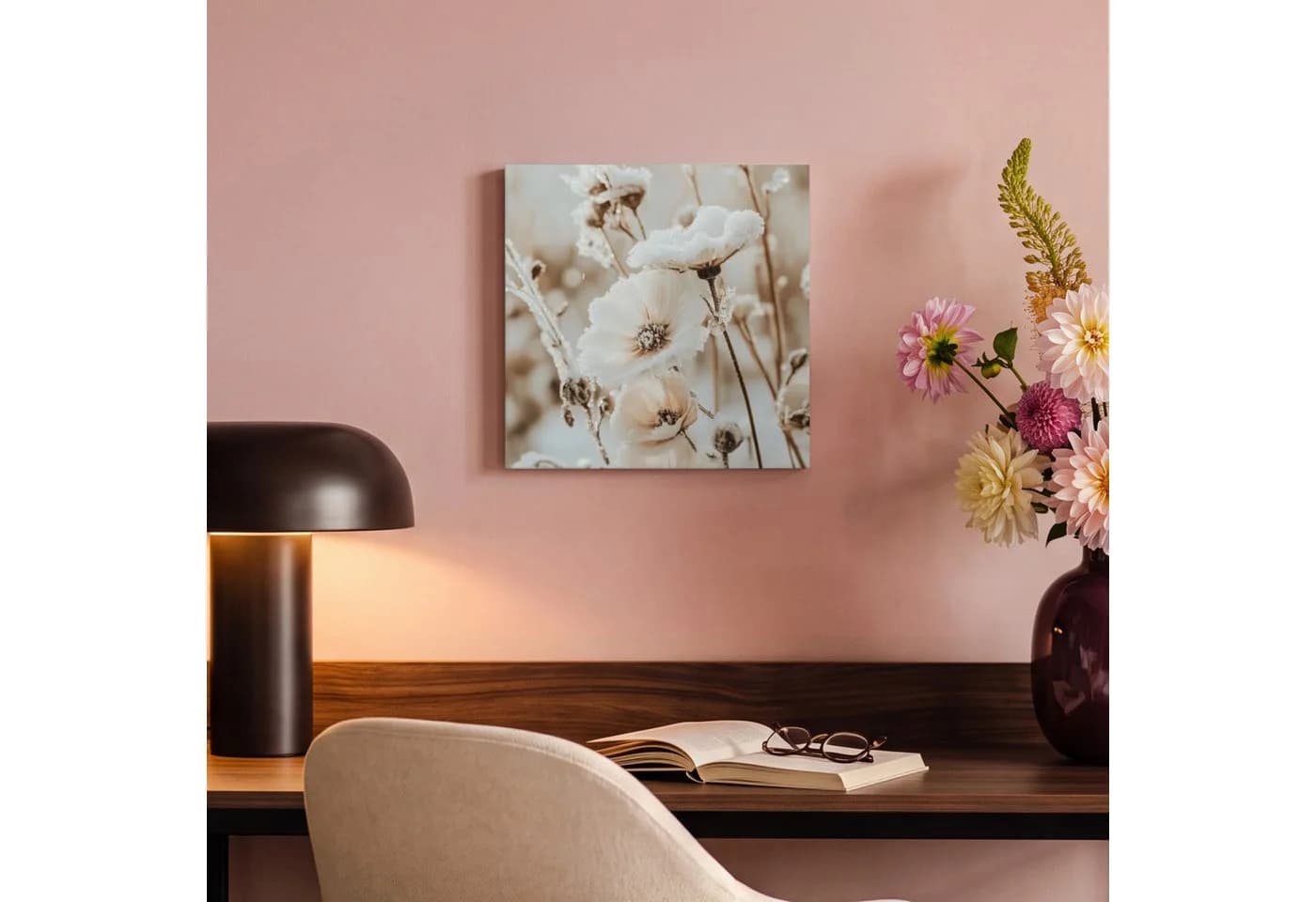 OneMillionCanvasses® Leinwandbild Blumen Winter Beige/Weiß - Bild 5