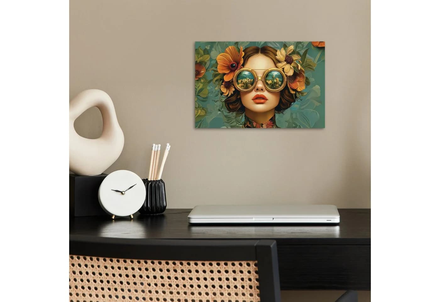MuchoWow Poster Frau Blumen Schmetterlinge Natur Vintage