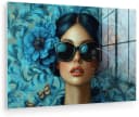 MuchoWow Acrylglasbild Frau Blumen Schmetterlinge Blau Modern Bild 2