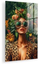 MuchoWow Acrylglasbild Frau Pantherdruck Dschungel Grün Bild 2
