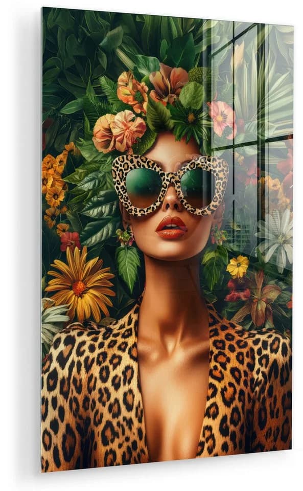 MuchoWow Acrylglasbild Frau Pantherdruck Dschungel Grün - Bild 2