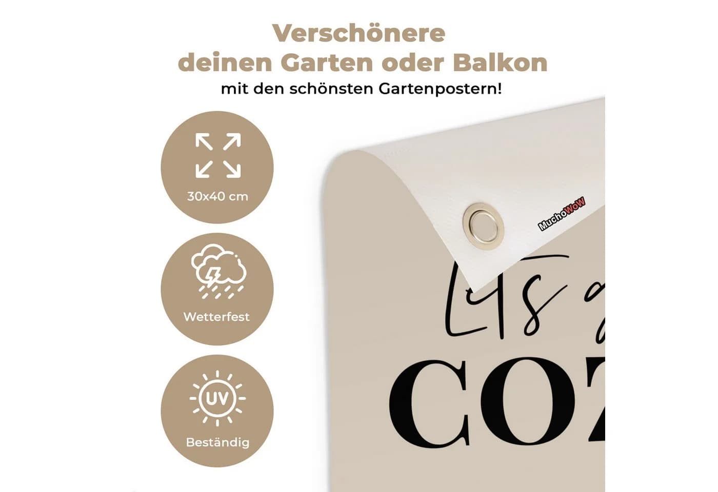 OnlyWow Gartenposter Beige Winter Zitat PVC - Bild 3