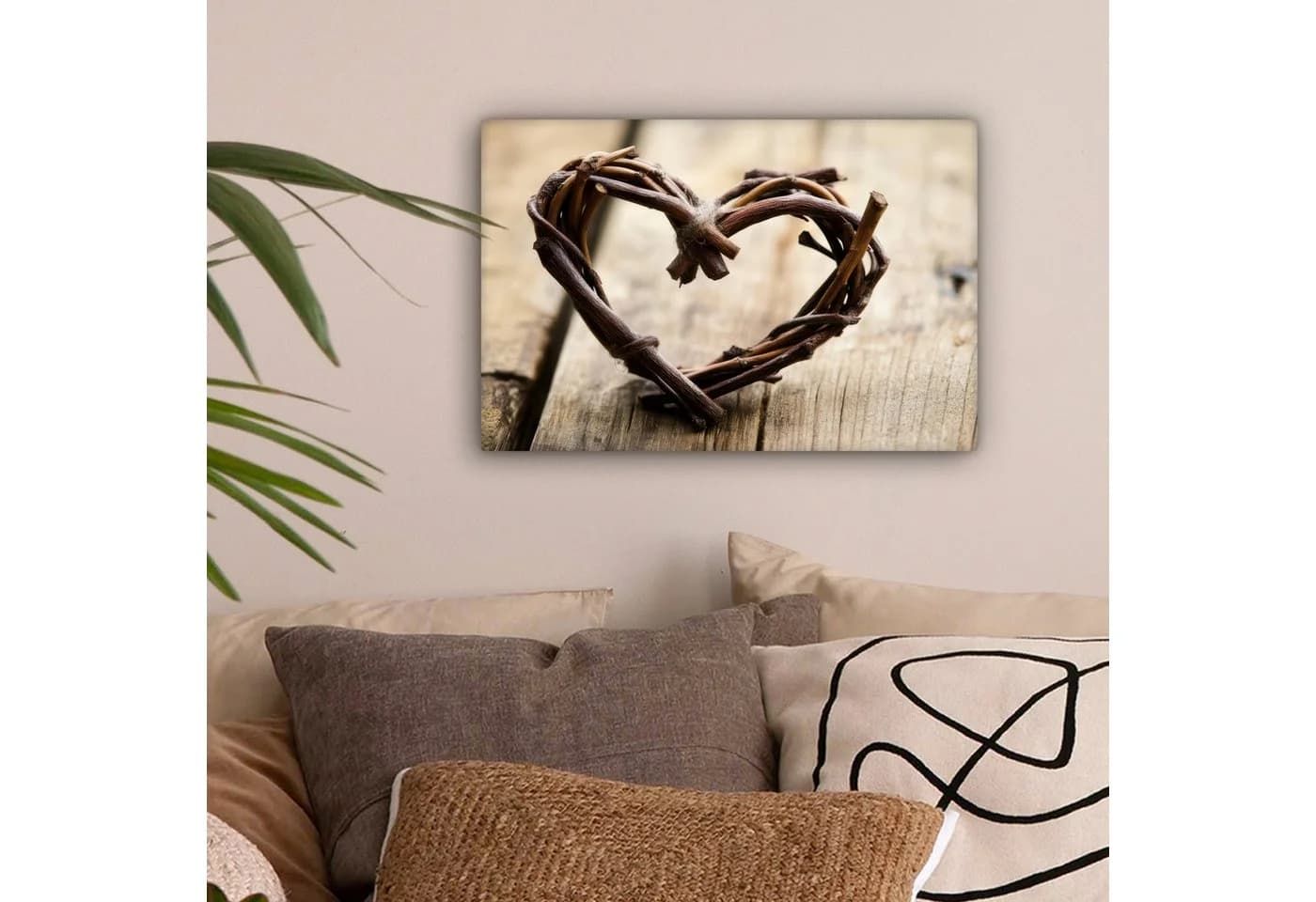 OneMillionCanvasses® Leinwandbild Herz Natur Braun Fotodruck 30x20 cm