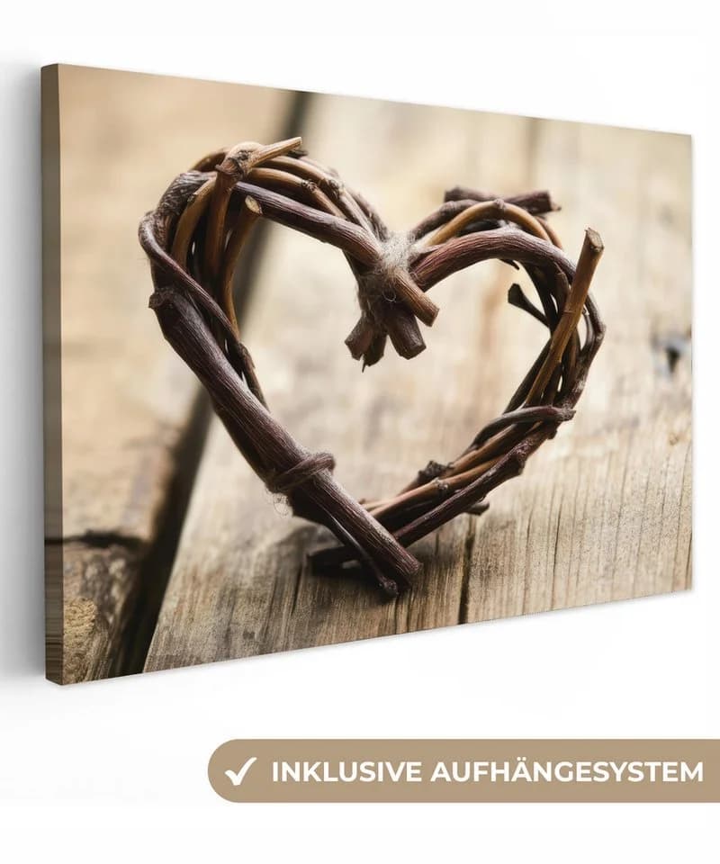 OneMillionCanvasses® Leinwandbild Herz Natur Braun Fotodruck 30x20 cm - Bild 2