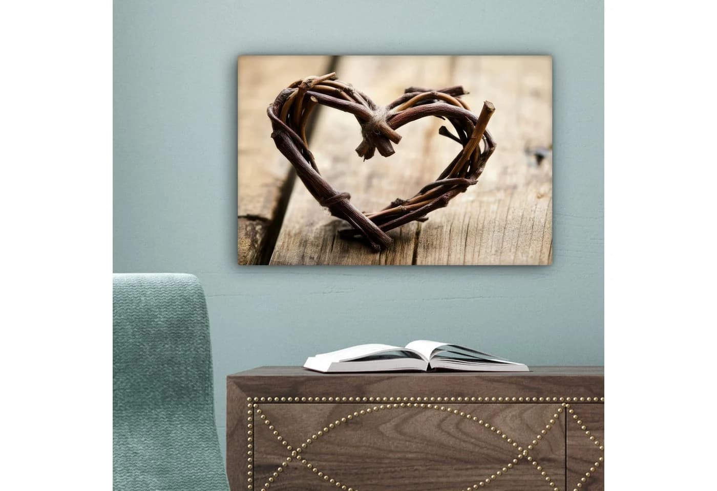 OneMillionCanvasses® Leinwandbild Herz Natur Braun Fotodruck 30x20 cm - Bild 5