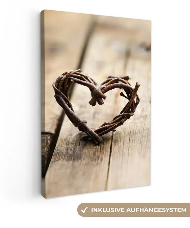 OneMillionCanvasses® Leinwandbild Herz Natur Braun Fotodruck - Bild 2