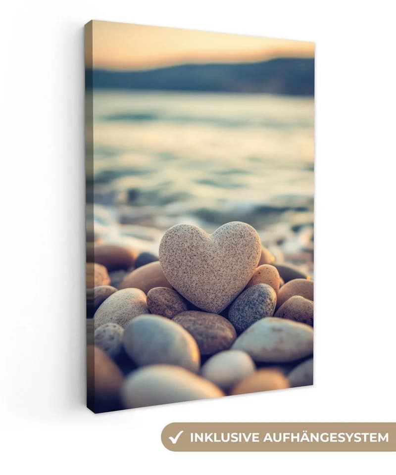 OneMillionCanvasses® Leinwandbild Herz - Steine - Natur - Kieselsteine - Zen - Kieselsteine, Fotodruck - Bild 2