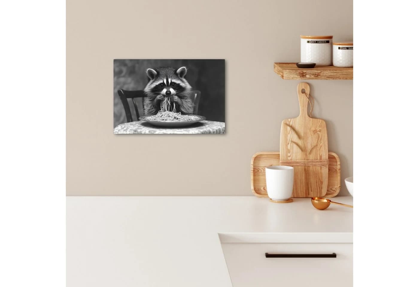 OneMillionCanvasses® Leinwandbild Waschbär Schwarz/Weiß Modern