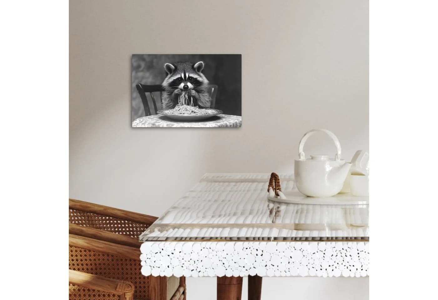 OneMillionCanvasses® Leinwandbild Waschbär Schwarz/Weiß Modern - Bild 4