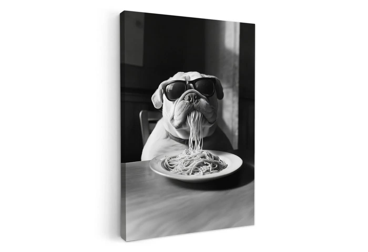 Leinwandbild Bulldogge mit Sonnenbrille und Spaghetti - 20x30 cm - Bild 2