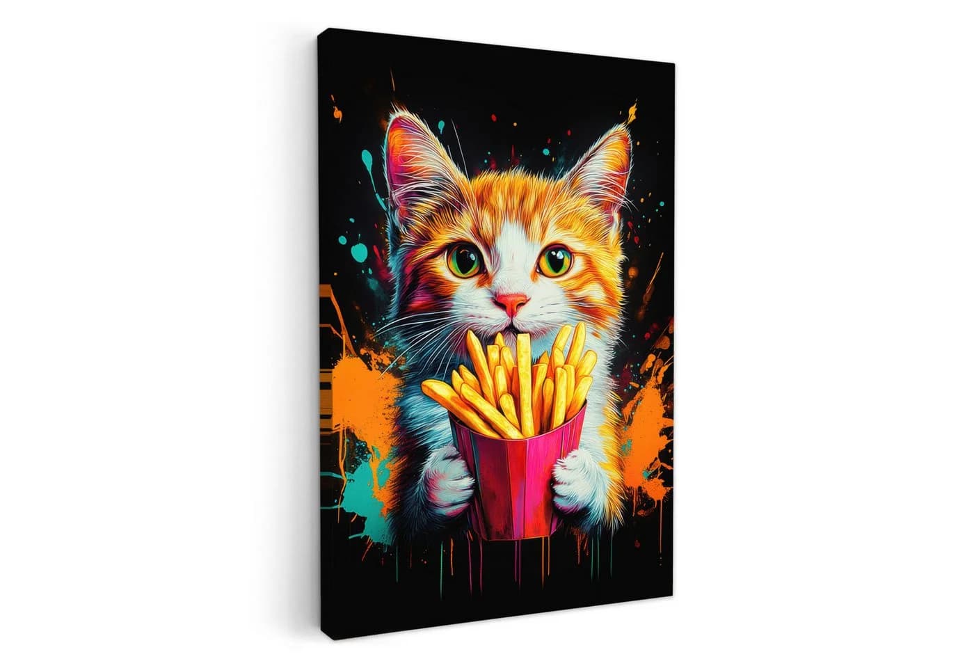 OneMillionCanvasses® Leinwandbild Katze - Essen - Pommes frites - Graffiti - Abstrakt - Bild 2