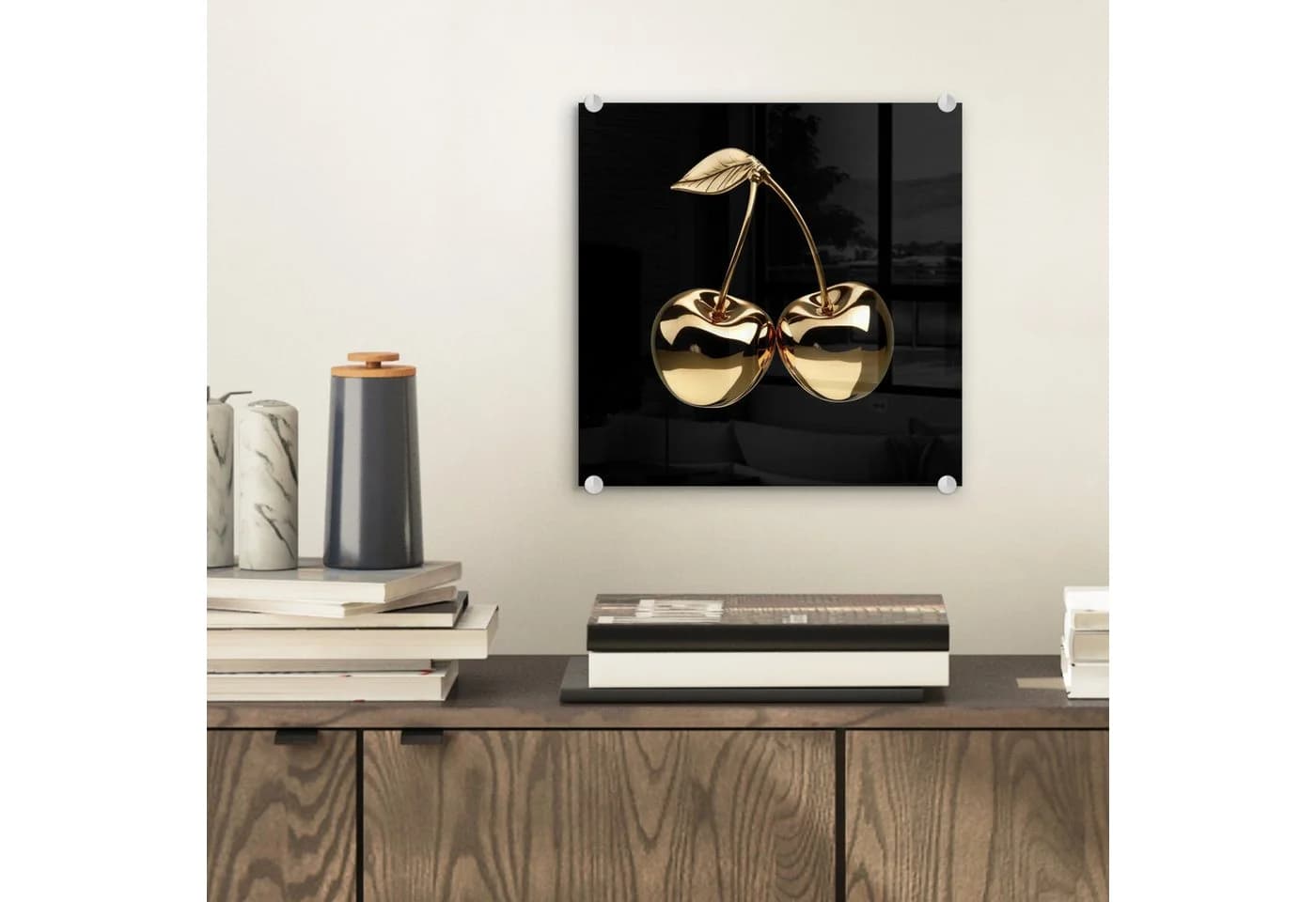 MuchoWow Acrylglasbild Kirsche Schwarz Gold