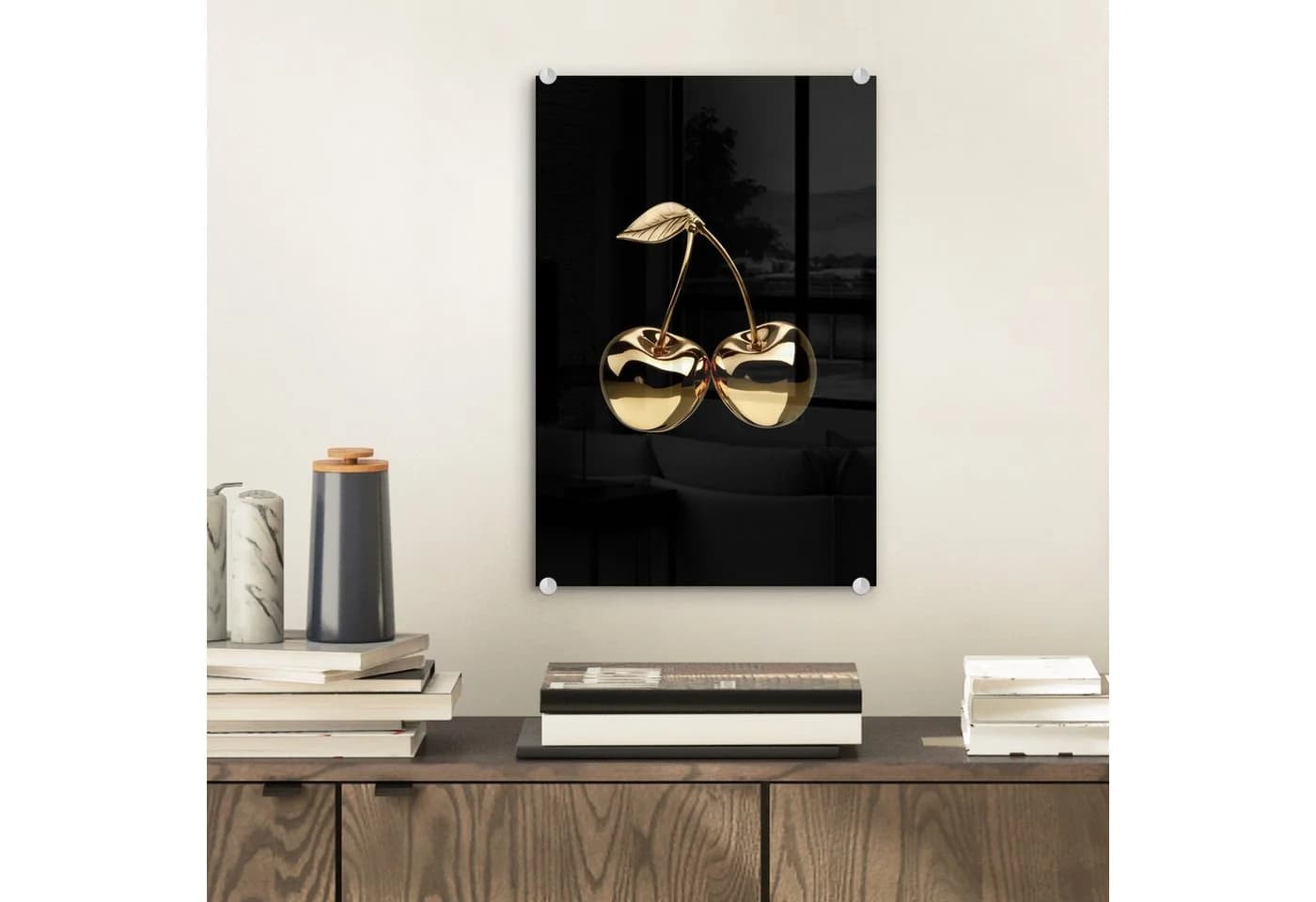 MuchoWow Acrylglasbild Kirsche Schwarz Gold Dekorative Wanddekoration
