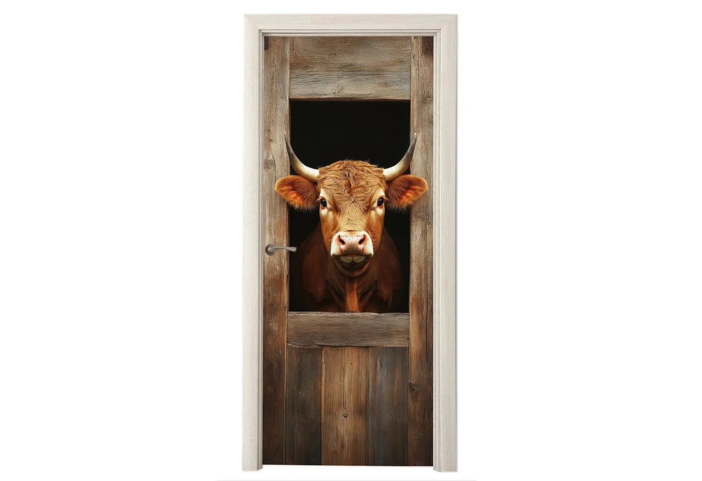 MuchoWow Türtapete Selbstklebend Matt Kuh & Fenster Motiv 75x205 cm - Bild 2