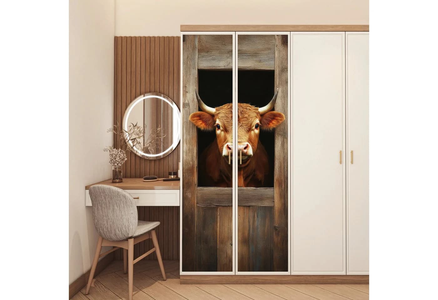 MuchoWow Türtapete Selbstklebend Matt Kuh & Fenster Motiv 75x205 cm - Bild 5