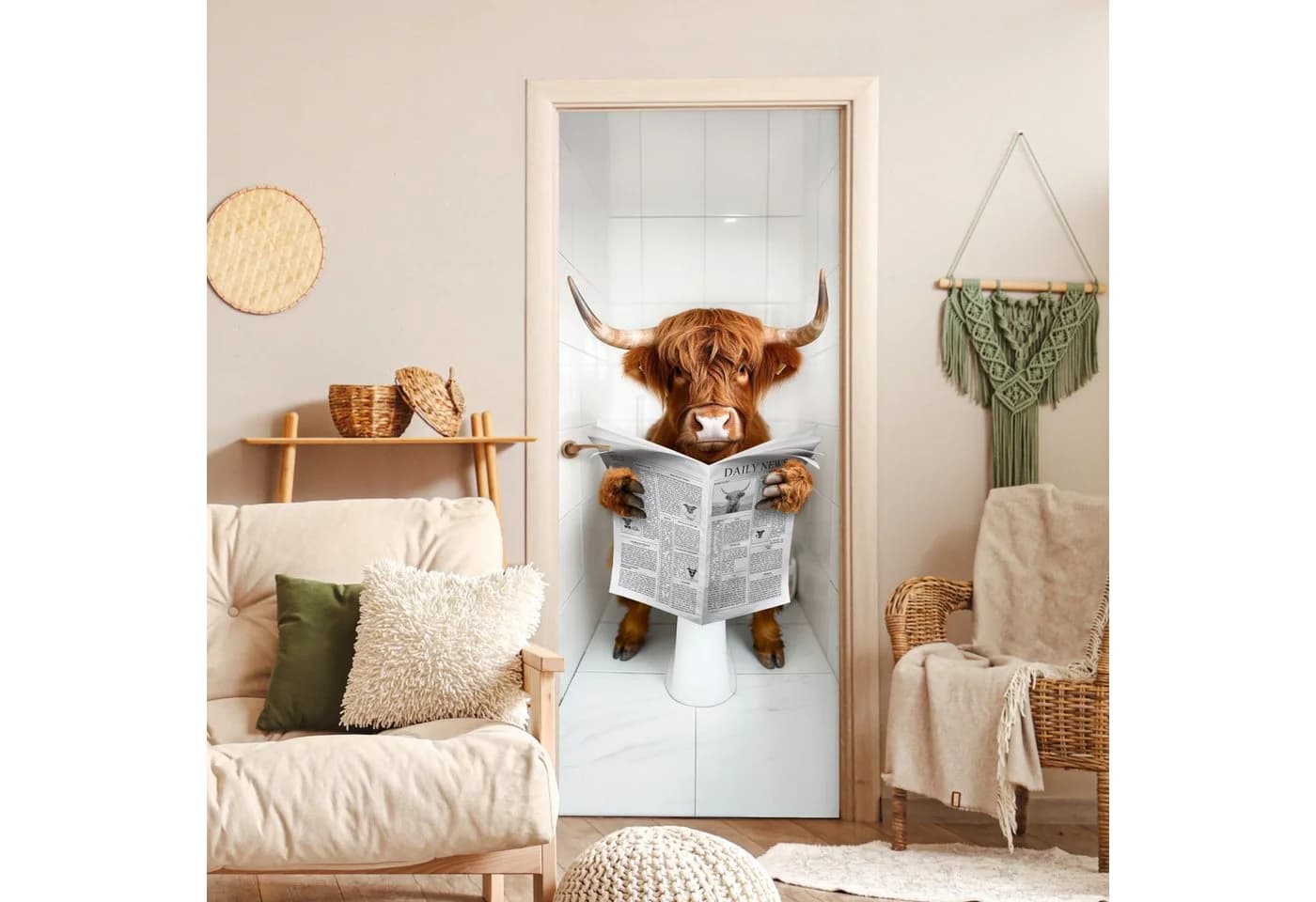 MuchoWow Türtapete Scottish Highlander - Zeitung Selbstklebend - Bild 4