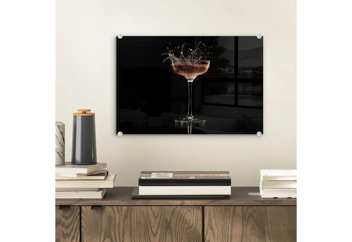 MuchoWow Acrylglasbild Cocktail Schwarz Spritzer