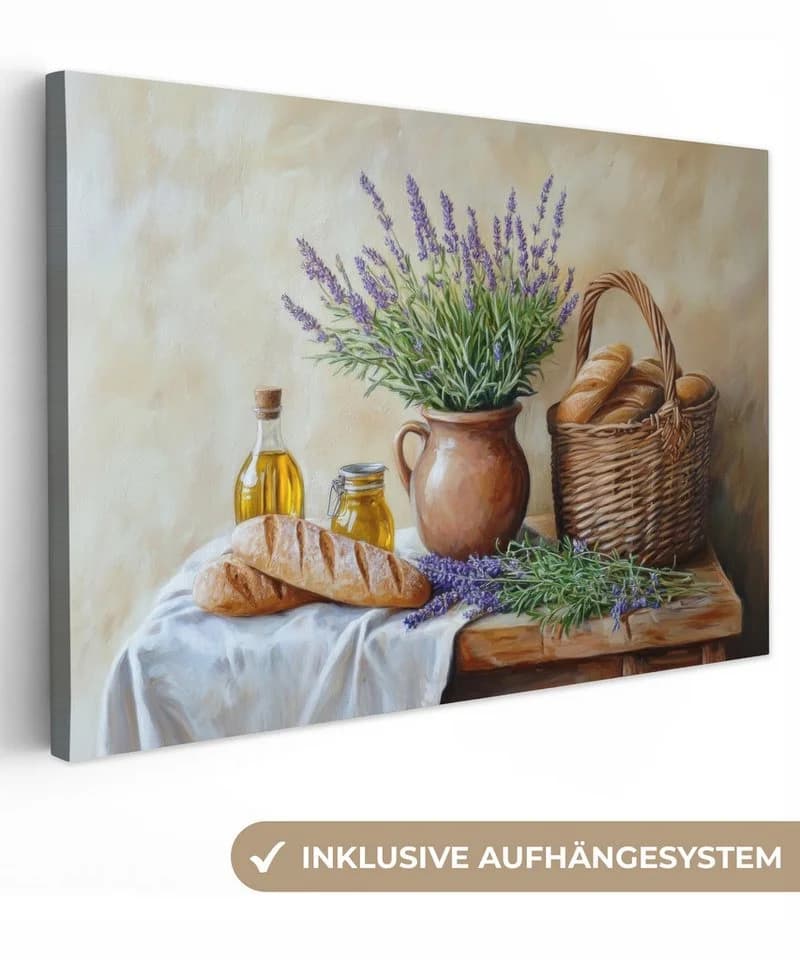 OneMillionCanvasses® Leinwandbild Lavendel - Brot - Stilleben, Fotodruck 30x20 cm - Bild 2