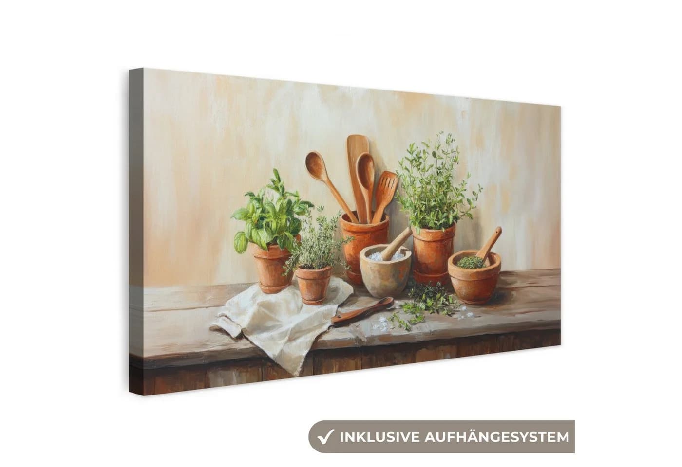 OneMillionCanvasses® Leinwandbild Panorama Töpfe - Kräuter - Holz, Fotodruck - Bild 2