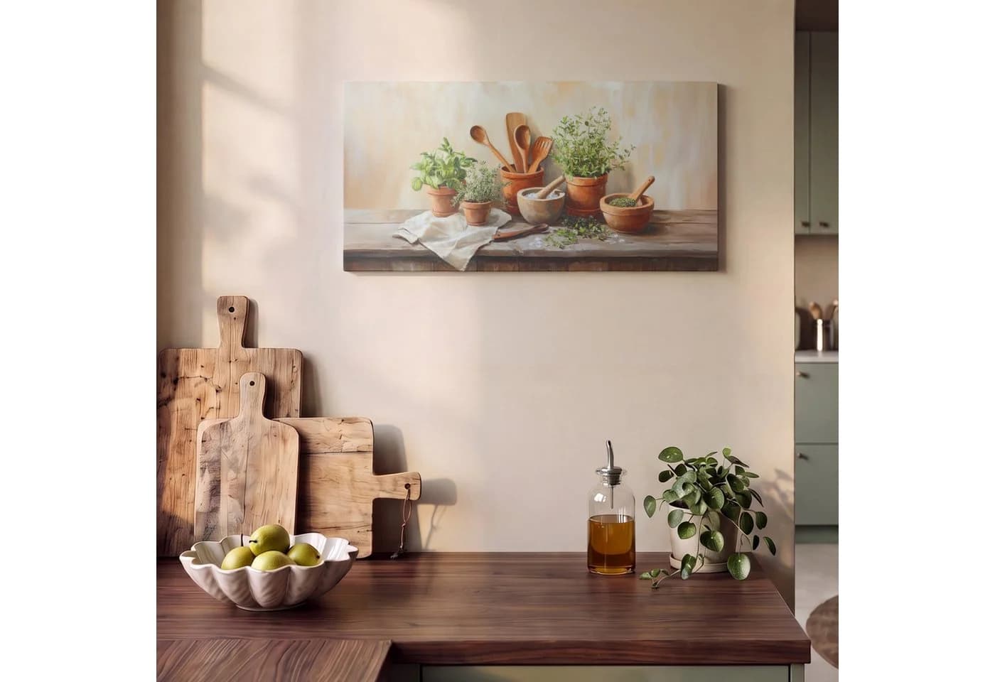 OneMillionCanvasses® Leinwandbild Panorama Töpfe - Kräuter - Holz, Fotodruck - Bild 5