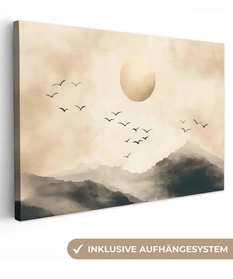 OneMillionCanvasses® Leinwandbild Landschaft Japandi Vogel Fotodruck 30x20 cm - Bild 2