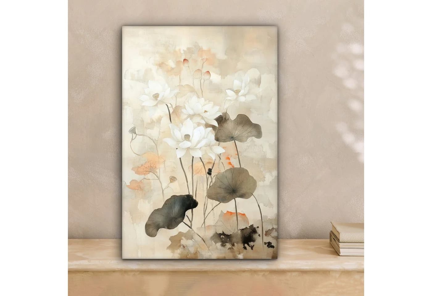 OneMillionCanvasses® Leinwandbild Blumen Japandi Beige/Weiß